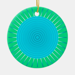 Modern Geometric Sunburst - Blue and Jade Green Ceramic Tree Decoration