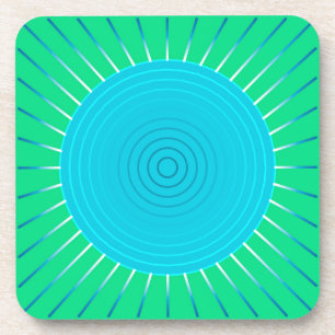 Modern Geometric Sunburst - Blue and Jade Green Coaster