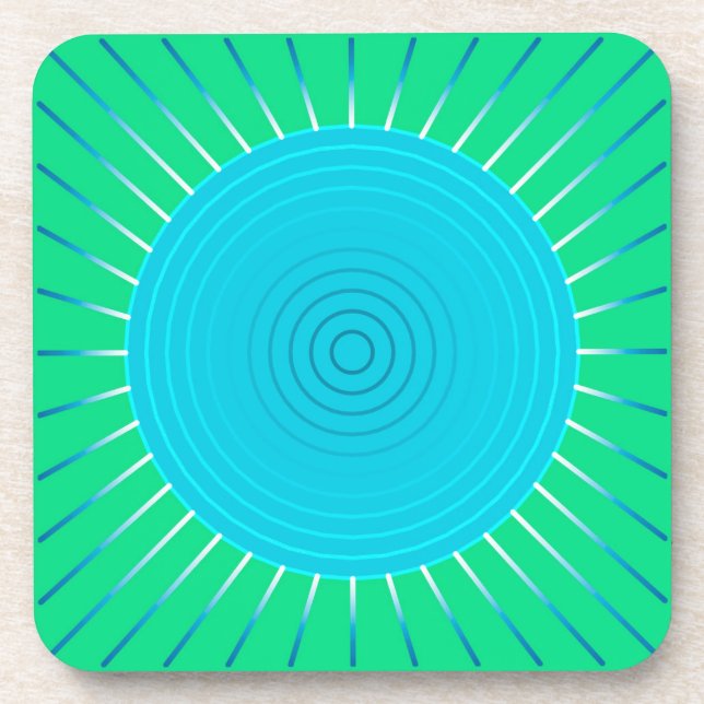 Modern Geometric Sunburst - Blue and Jade Green Coaster (Front)