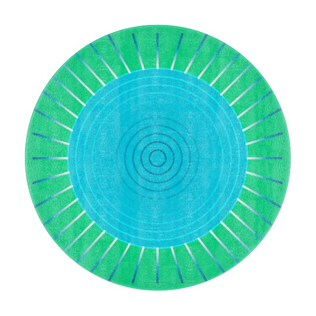 Modern Geometric Sunburst - Blue and Jade Green Cutting Board (Front)