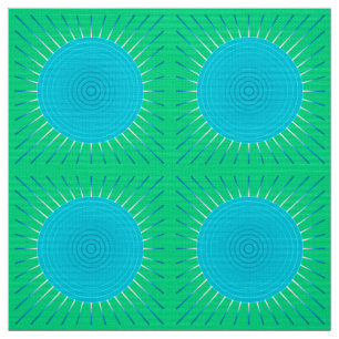 Modern Geometric Sunburst - Blue and Jade Green Fabric