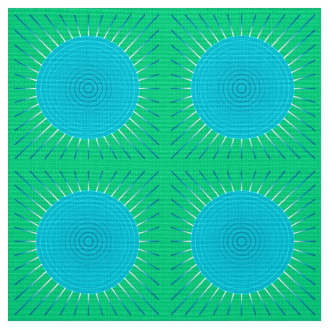 Modern Geometric Sunburst - Blue and Jade Green Fabric (Swatch)