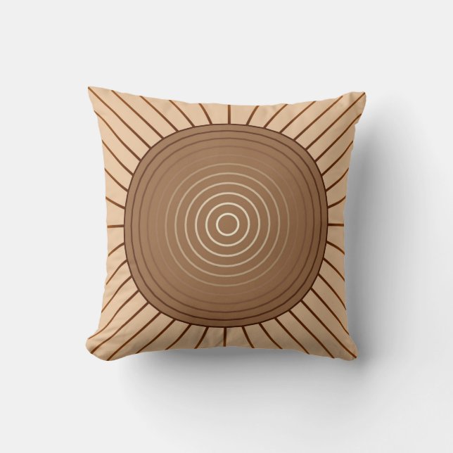 Modern Geometric Sunburst - Brown and Tan Cushion (Front)
