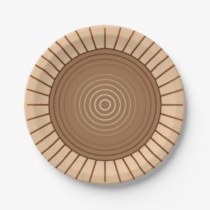 Modern Geometric Sunburst - Brown and Tan Paper Plate