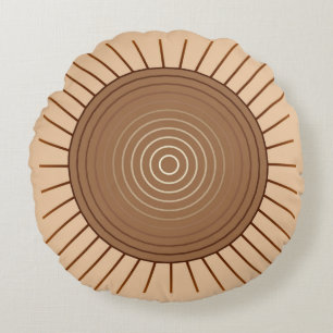 Modern Geometric Sunburst - Brown and Tan Round Cushion