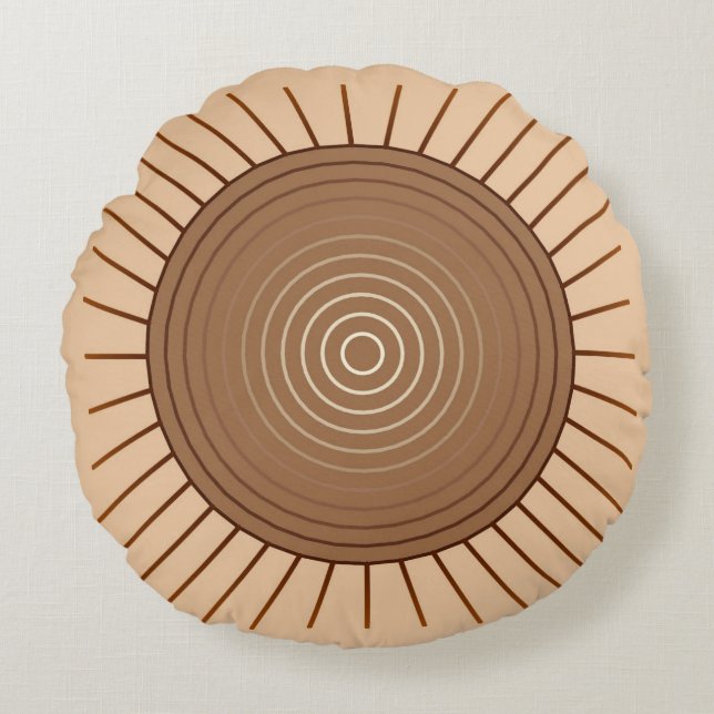 Modern Geometric Sunburst - Brown and Tan Round Cushion (Front)