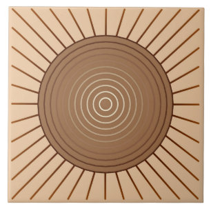 Modern Geometric Sunburst - Brown and Tan Tile