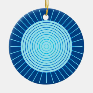 Modern Geometric Sunburst - Cobalt Blue and Aqua Ceramic Tree Decoration