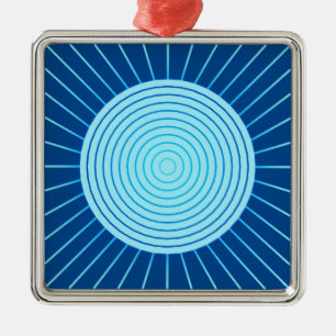 Modern Geometric Sunburst - Cobalt Blue and Aqua Metal Tree Decoration