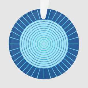 Modern Geometric Sunburst - Cobalt Blue and Aqua Ornament