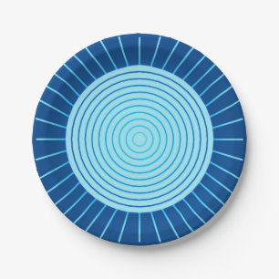 Modern Geometric Sunburst - Cobalt Blue and Aqua Paper Plate