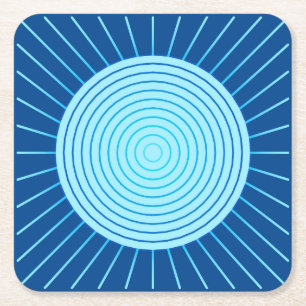 Modern Geometric Sunburst - Cobalt Blue and Aqua Square Paper Coaster