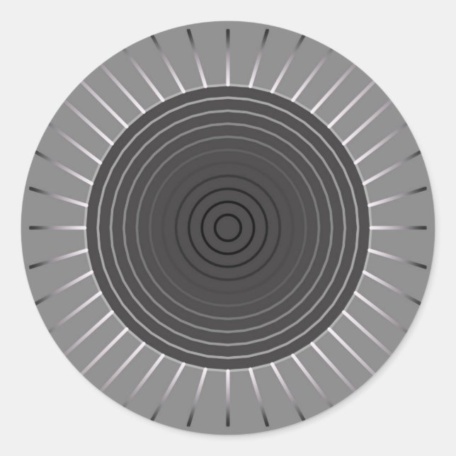 Modern Geometric Sunburst - Dark Haematite Grey Classic Round Sticker (Front)