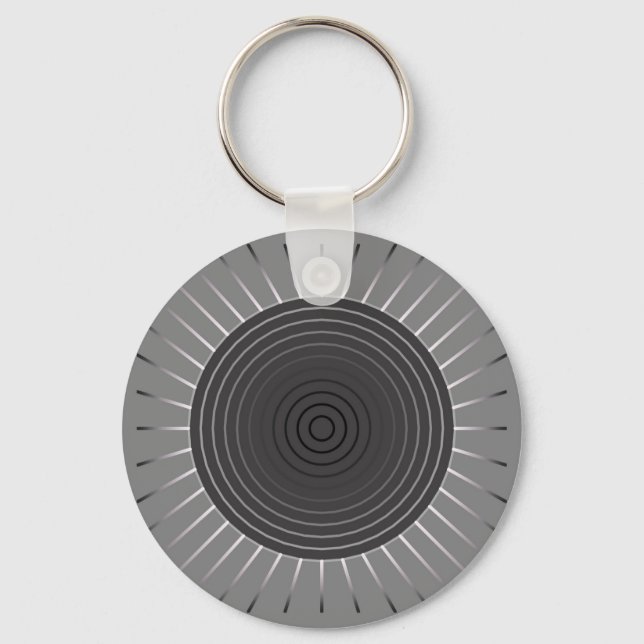 Modern Geometric Sunburst - Dark Haematite Grey Key Ring (Front)