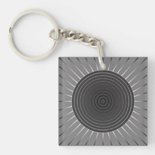 Modern Geometric Sunburst - Dark Haematite Grey Key Ring