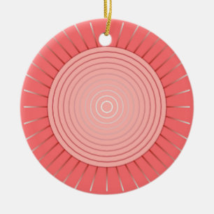 Modern Geometric Sunburst - Deep Coral Pink Ceramic Tree Decoration