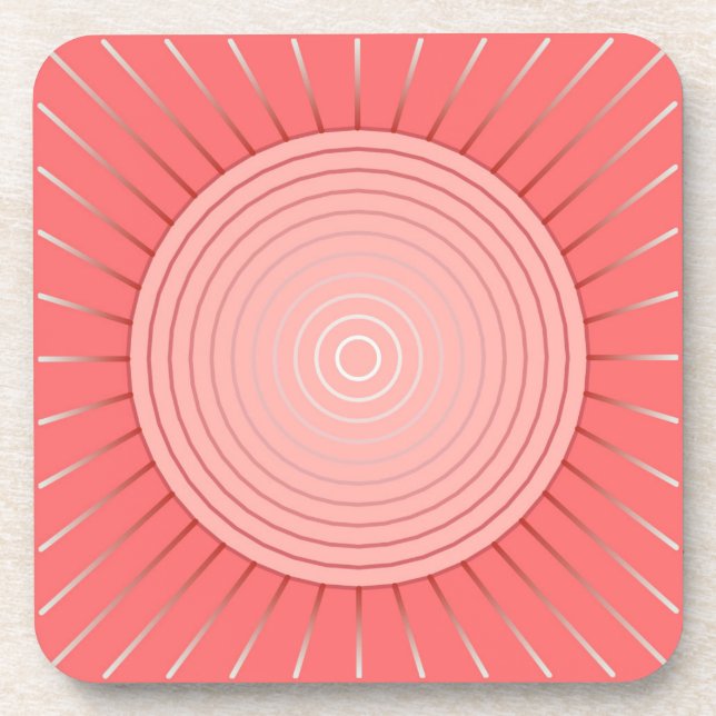 Modern Geometric Sunburst - Deep Coral Pink Coaster (Front)