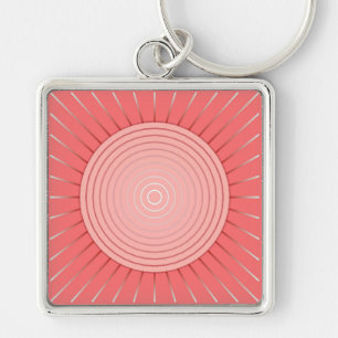 Modern Geometric Sunburst - Deep Coral Pink Key Ring
