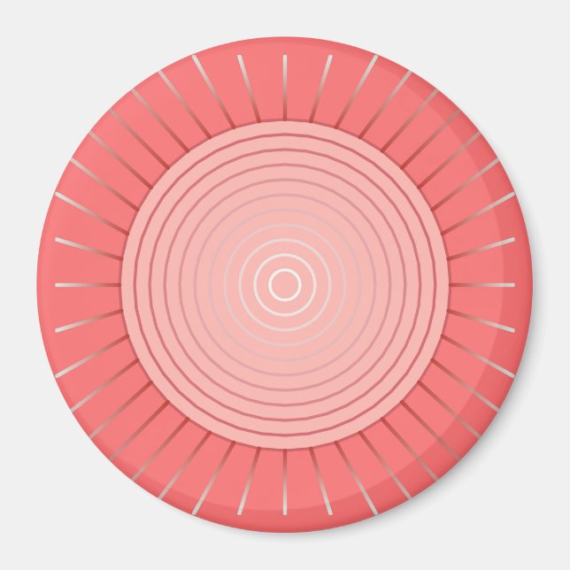 Modern Geometric Sunburst - Deep Coral Pink Magnet (Front)