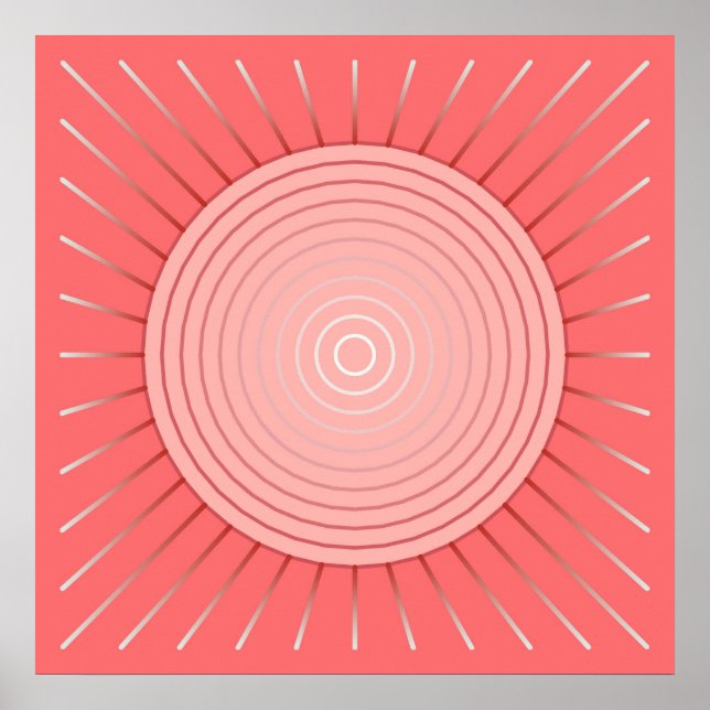 Modern Geometric Sunburst - Deep Coral Pink Poster (Front)