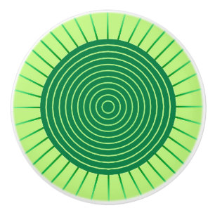 Modern Geometric Sunburst - Emerald Green and Lime Ceramic Knob