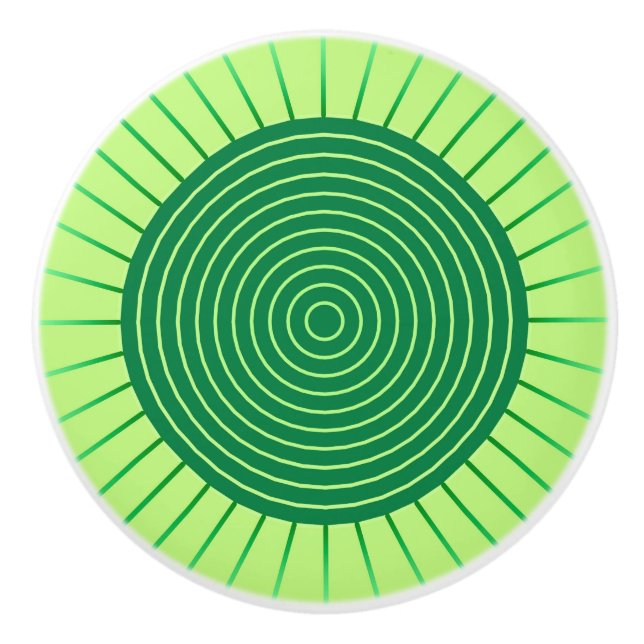 Modern Geometric Sunburst - Emerald Green and Lime Ceramic Knob (Front)