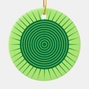 Modern Geometric Sunburst - Emerald Green and Lime Ceramic Tree Decoration