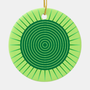 Modern Geometric Sunburst - Emerald Green and Lime Ceramic Tree Decoration