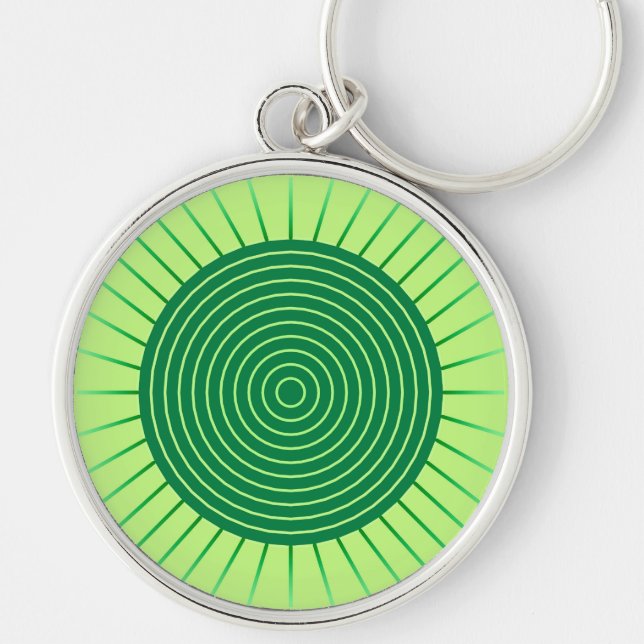Modern Geometric Sunburst - Emerald Green and Lime Key Ring (Front)