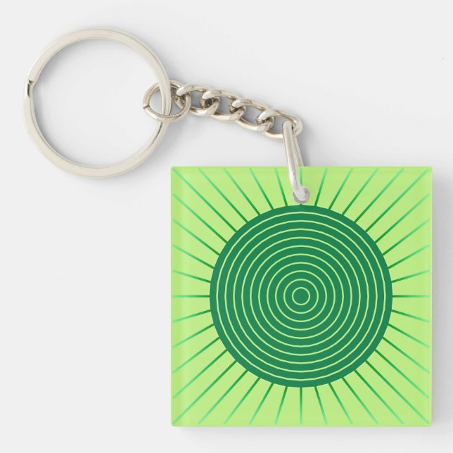 Modern Geometric Sunburst - Emerald Green and Lime Key Ring (Front)