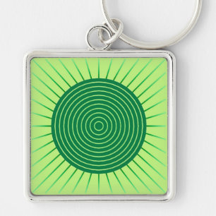 Modern Geometric Sunburst - Emerald Green and Lime Key Ring