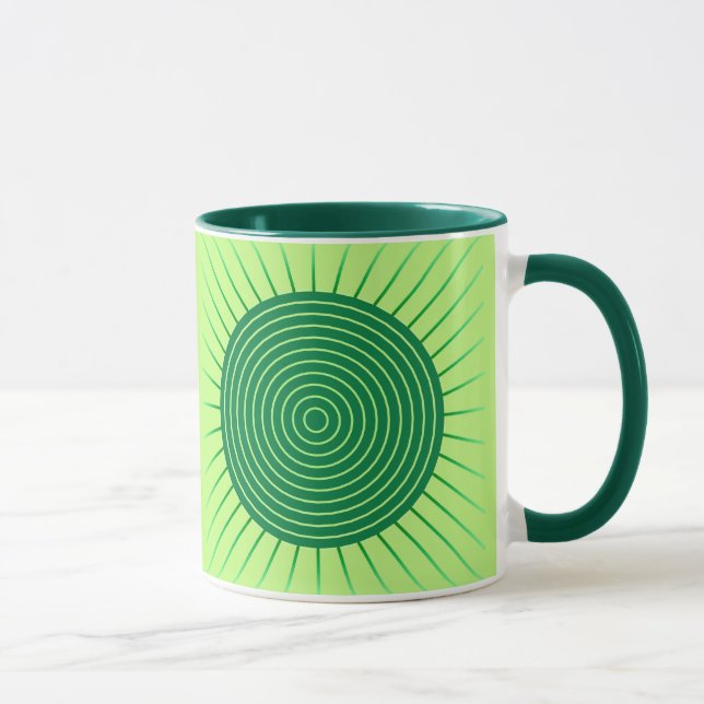 Modern Geometric Sunburst - Emerald Green and Lime Mug (Right)