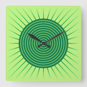 Modern Geometric Sunburst - Emerald Green and Lime Square Wall Clock