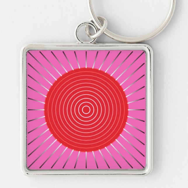 Modern Geometric Sunburst - Fuchsia and Red Key Ring (Front)
