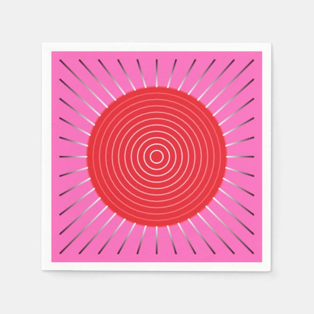 Modern Geometric Sunburst - Fuchsia and Red Napkin (Front)