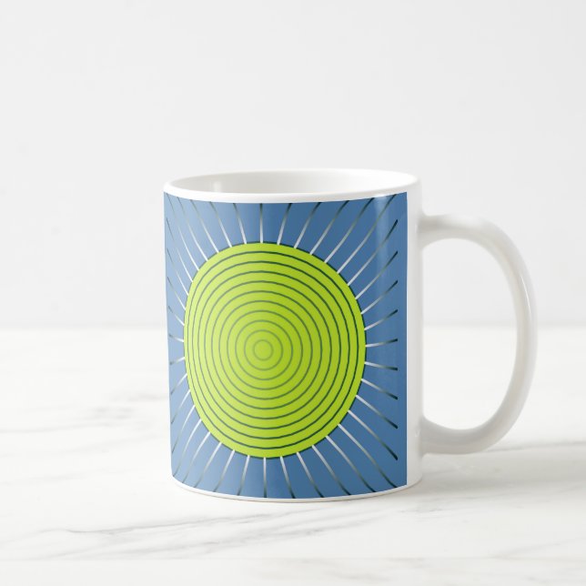 Modern Geometric Sunburst - Lime and Denim Blue Coffee Mug (Right)