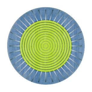 Modern Geometric Sunburst - Lime and Denim Blue Cutting Board