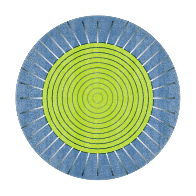Modern Geometric Sunburst - Lime and Denim Blue Cutting Board (Front)