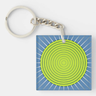 Modern Geometric Sunburst - Lime and Denim Blue Key Ring