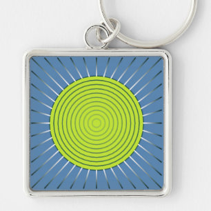 Modern Geometric Sunburst - Lime and Denim Blue Key Ring