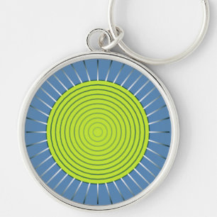 Modern Geometric Sunburst - Lime and Denim Blue Key Ring