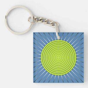 Modern Geometric Sunburst - Lime and Denim Blue Key Ring