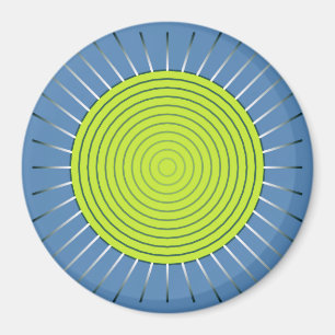 Modern Geometric Sunburst - Lime and Denim Blue Magnet