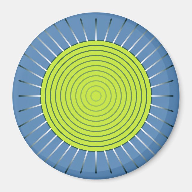 Modern Geometric Sunburst - Lime and Denim Blue Magnet (Front)