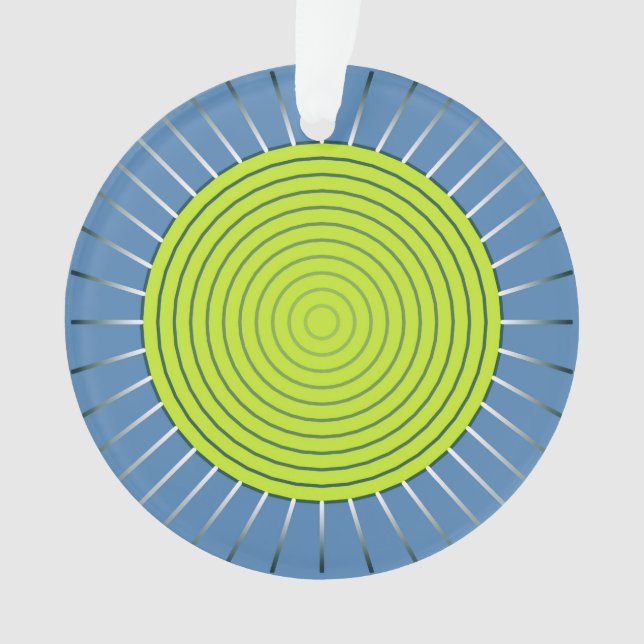 Modern Geometric Sunburst - Lime and Denim Blue Ornament (Front)