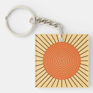 Modern Geometric Sunburst - Mandarin Orange Key Ring