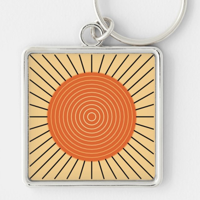 Modern Geometric Sunburst - Mandarin Orange Key Ring (Front)