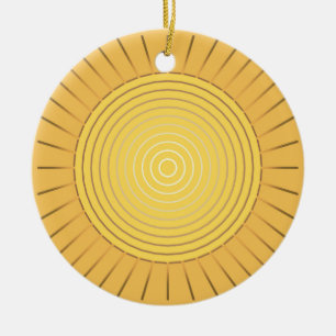 Modern Geometric Sunburst - Mustard Gold / Yellow Ceramic Tree Decoration