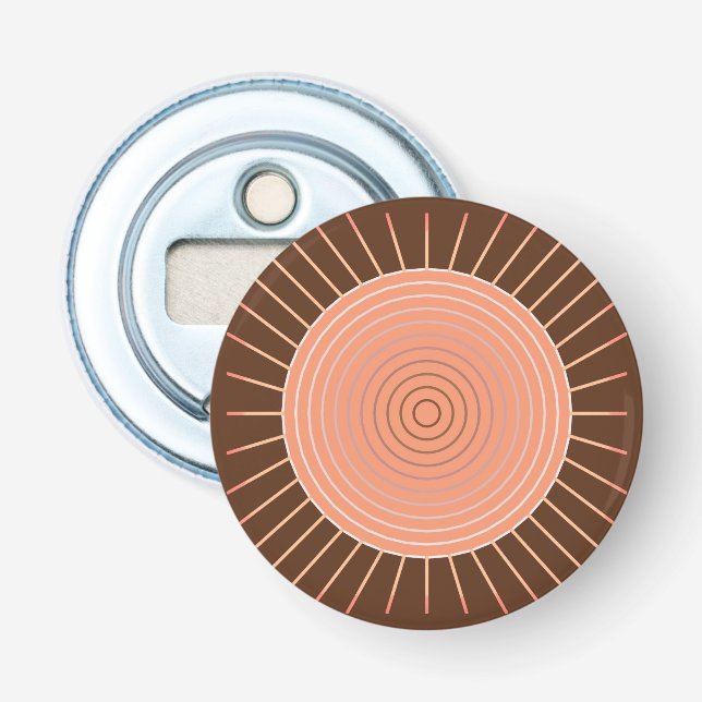 Modern Geometric Sunburst - Peach and Brown Bottle Opener (Front)