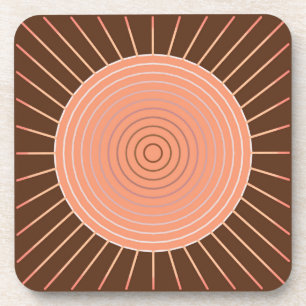 Modern Geometric Sunburst - Peach and Brown Coaster